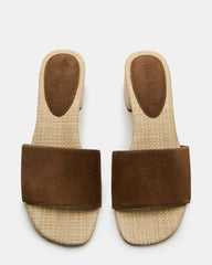 HAILEE Chestnut Suede Women's Square-Toe Raffia Block Heel Mule Sandal