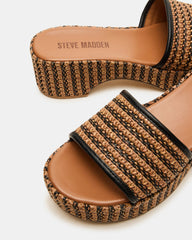 COSIMA Black/Beige Platform Raffia Slide Women's Sandal