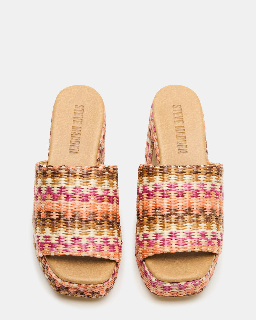 KOLA Pink Raffia Platform Square-Toe Block Heel Mule Women's Sandal