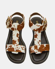 BRAZINN Brown Cow Print Strappy Flat Sandal Women's Sandal