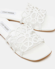 LOTUS White Leather Square-Toe Slide Women's Sandal