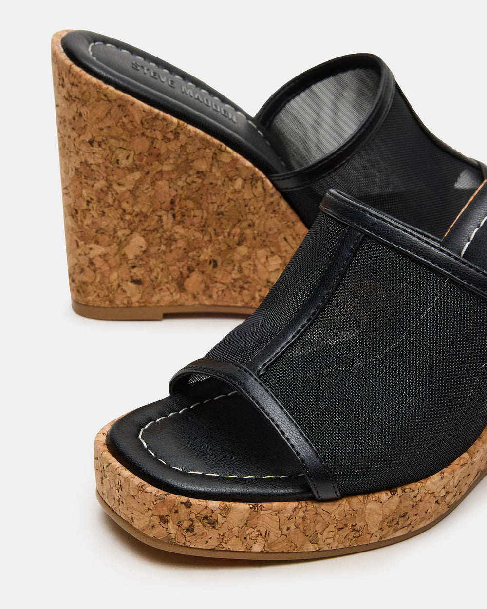 CRUZ Black Square-Toe Platform Mesh Wedge Mule Women's Sandal