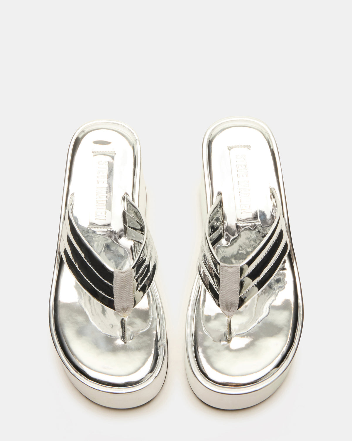 ESCAPISM Silver Crocodile Women's Platform Thong Wedge Sandal