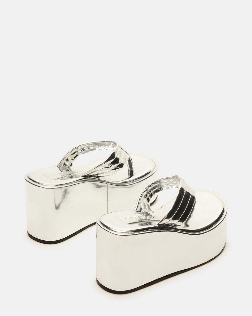 ESCAPISM Silver Crocodile Women's Platform Thong Wedge Sandal