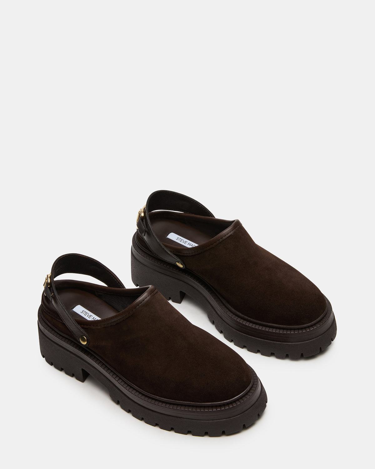 ERBA Brown Suede Platform Lug Slingback Clog Women's Flat