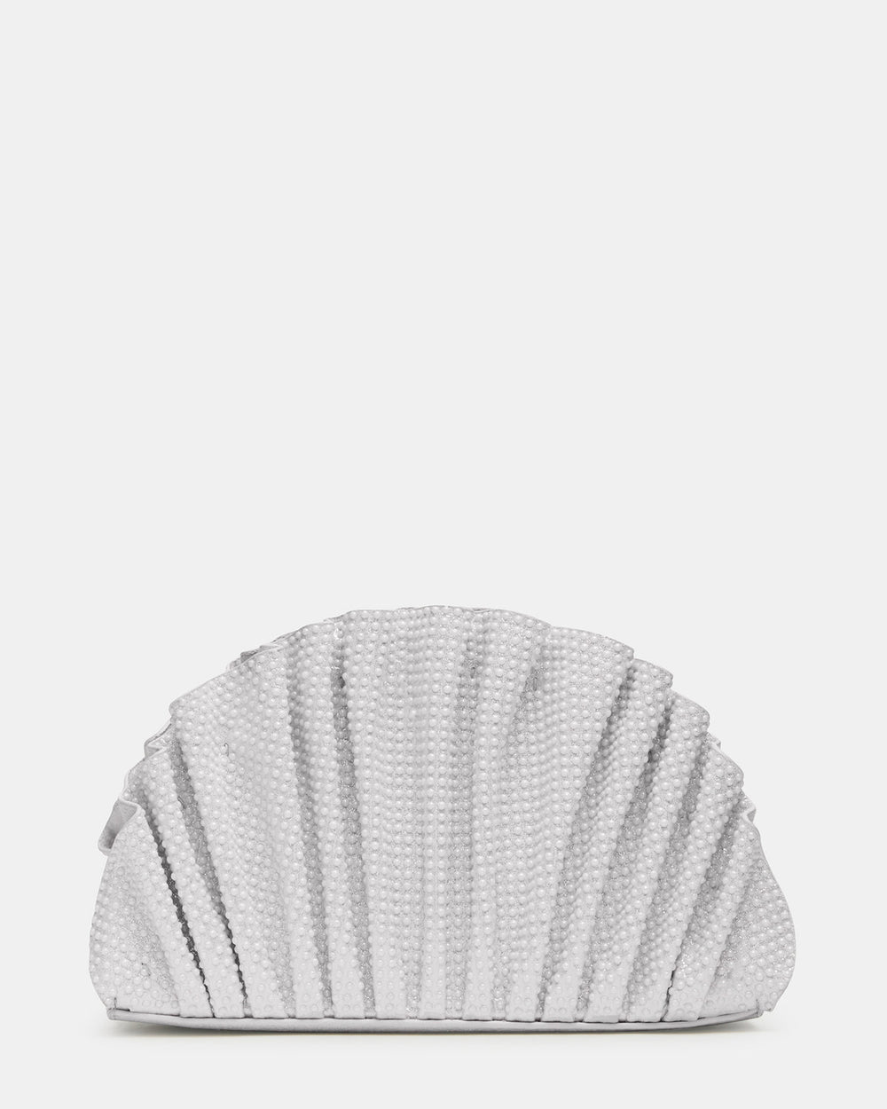 DELMAR Bag White Ruffled Pleated Semi-Circle Crossbody Clutch Handbag