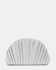 DELMAR Bag White Ruffled Pleated Semi-Circle Crossbody Clutch Handbag