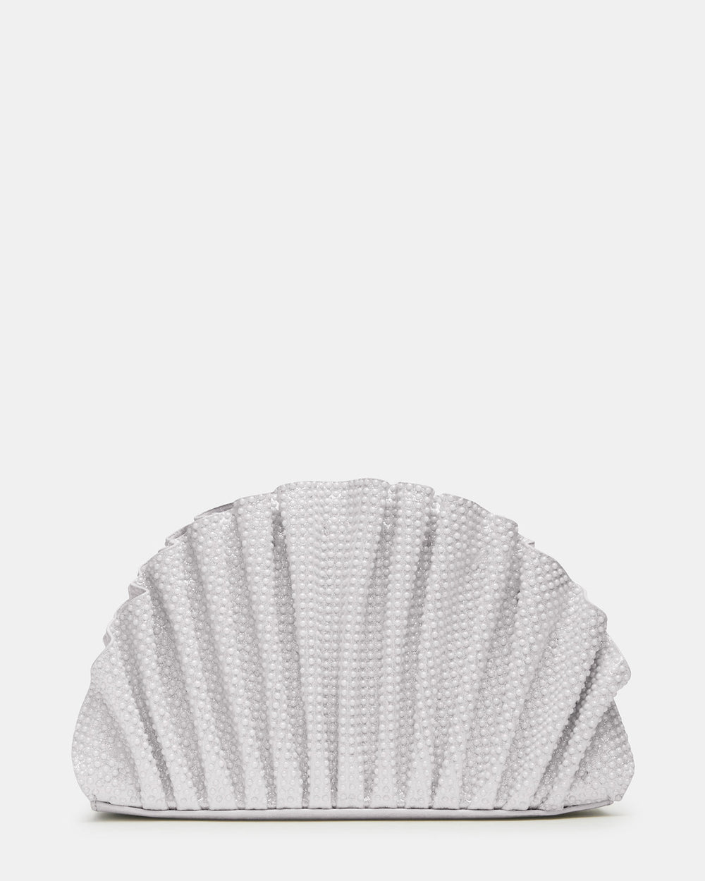 DELMAR Bag White Ruffled Pleated Semi-Circle Crossbody Clutch Handbag