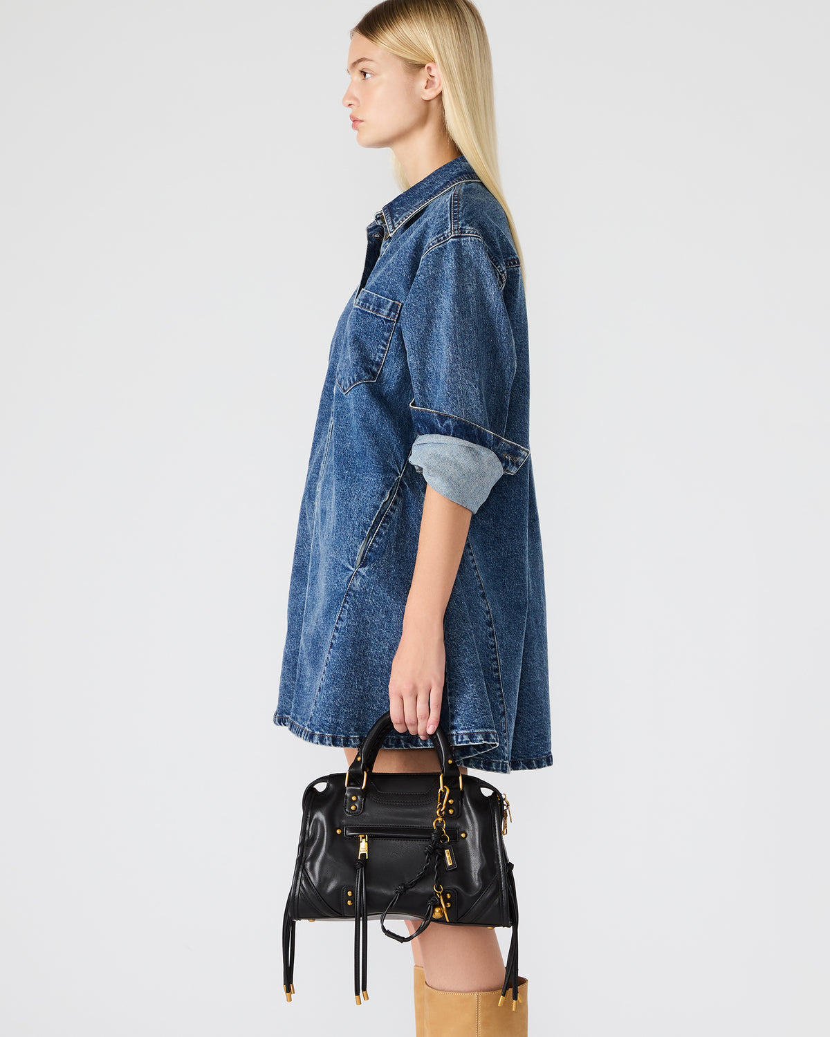 RIGGS Bag Black/Gold Slouchy Top-Handle Crossbody Satchel Handbag