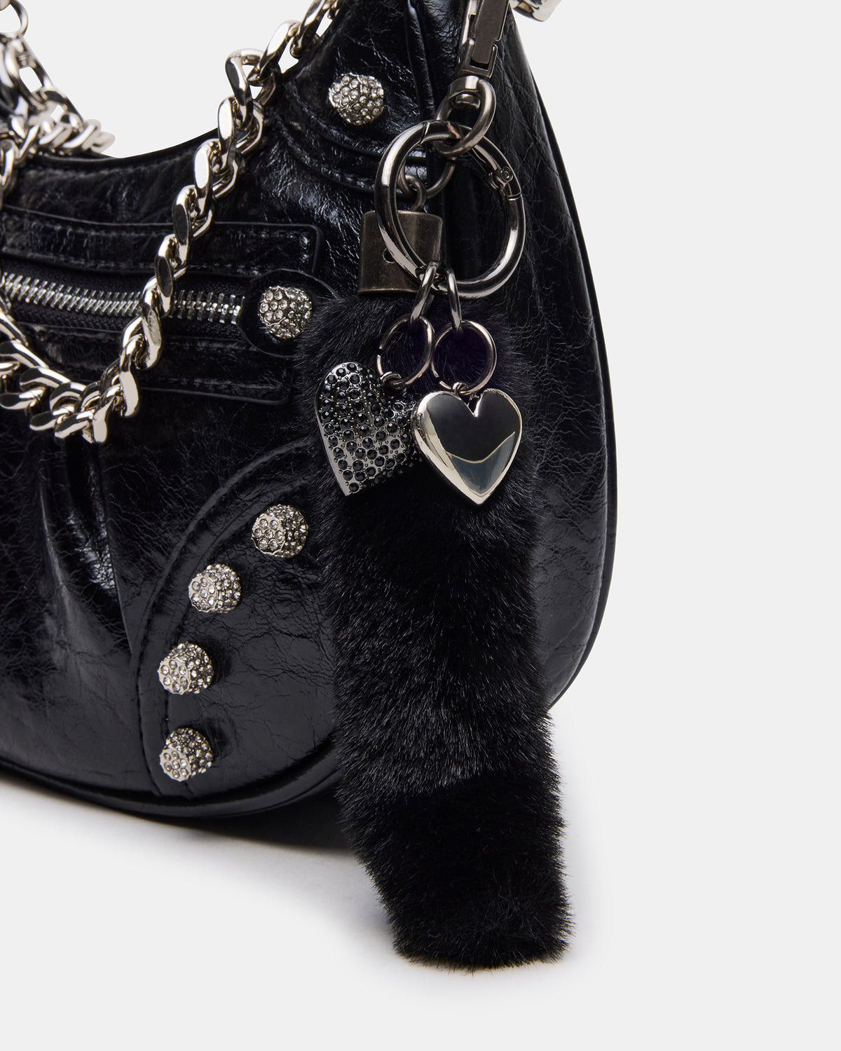 ERIKA Bag Black Rhinestone Embellished Studded Crinkle Moto Crossbody Handbag