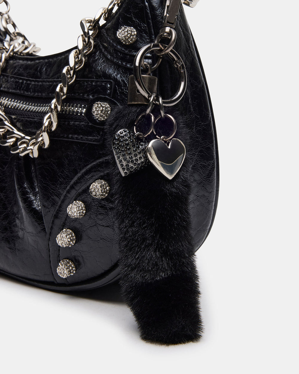 ERIKA Bag Black Rhinestone Embellished Studded Crinkle Moto Crossbody Handbag