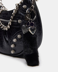 ERIKA Bag Black Rhinestone Embellished Studded Crinkle Moto Crossbody Handbag