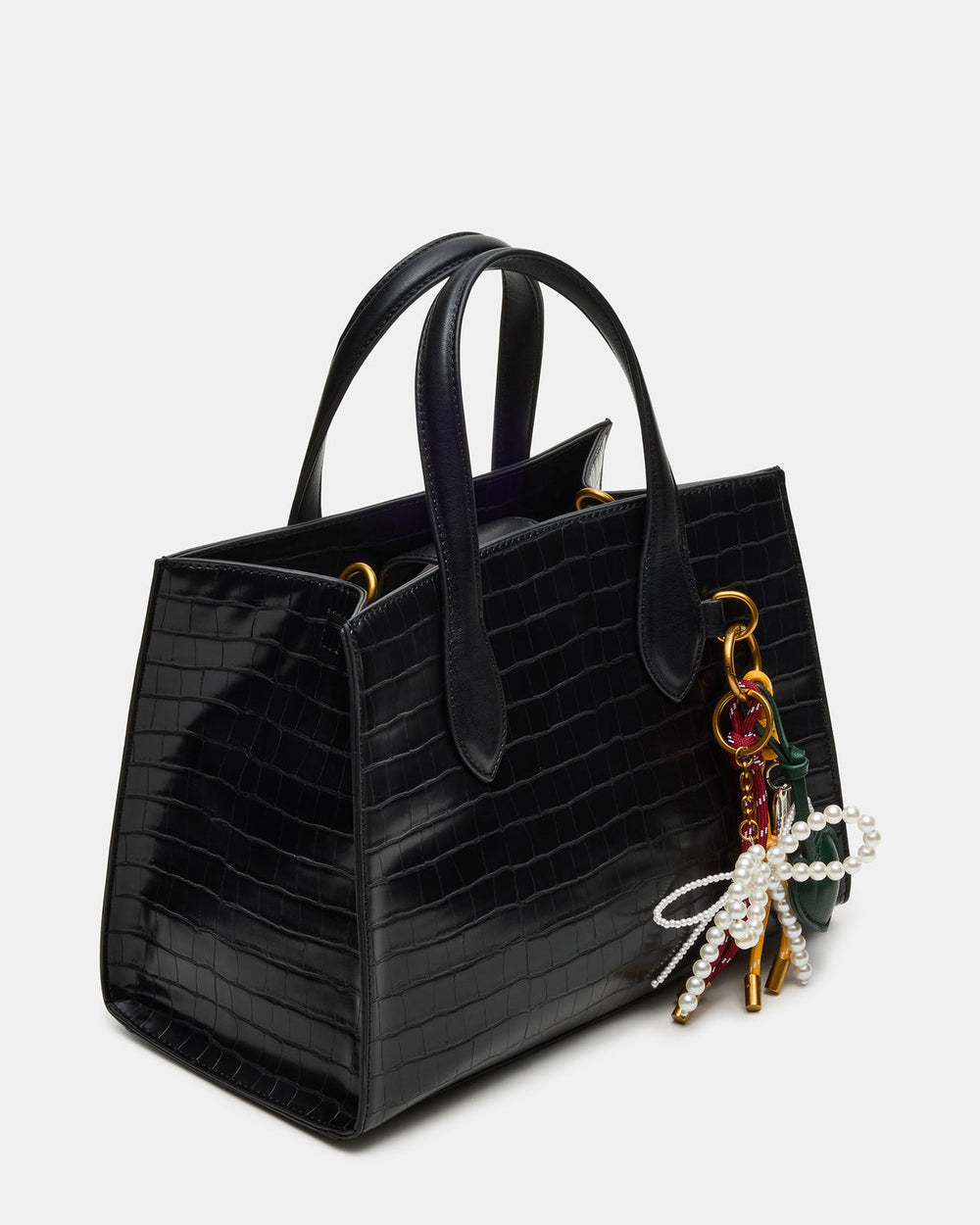 CALLEB Bag Black Crocodile Structured Tote Crossbody Handbag
