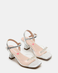Kids' MERRY Silver Girls' Square-Toe Rhinestone Heel