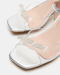 Kids' MERRY Silver Girls' Square-Toe Rhinestone Heel