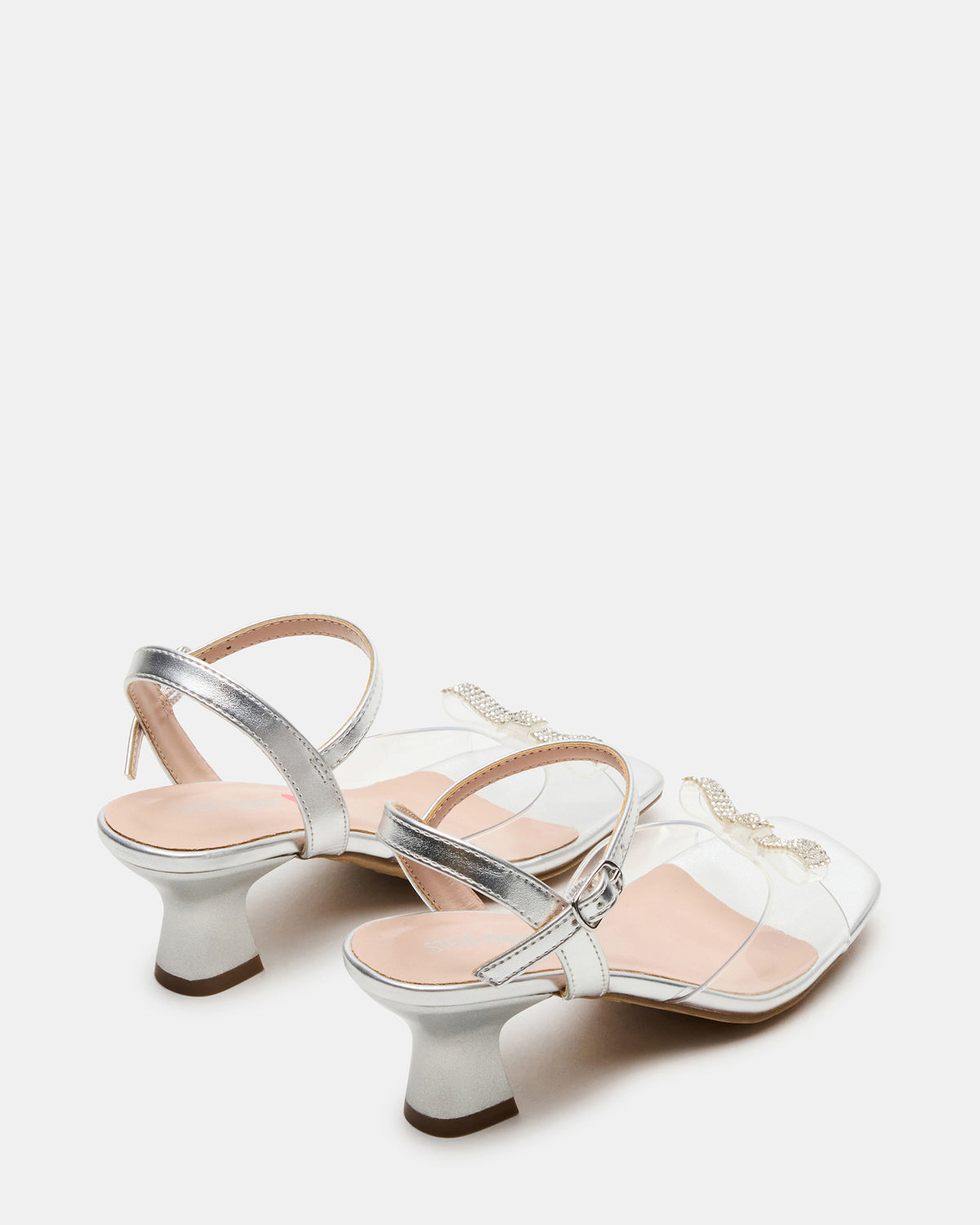 Kids' MERRY Silver Girls' Square-Toe Rhinestone Heel