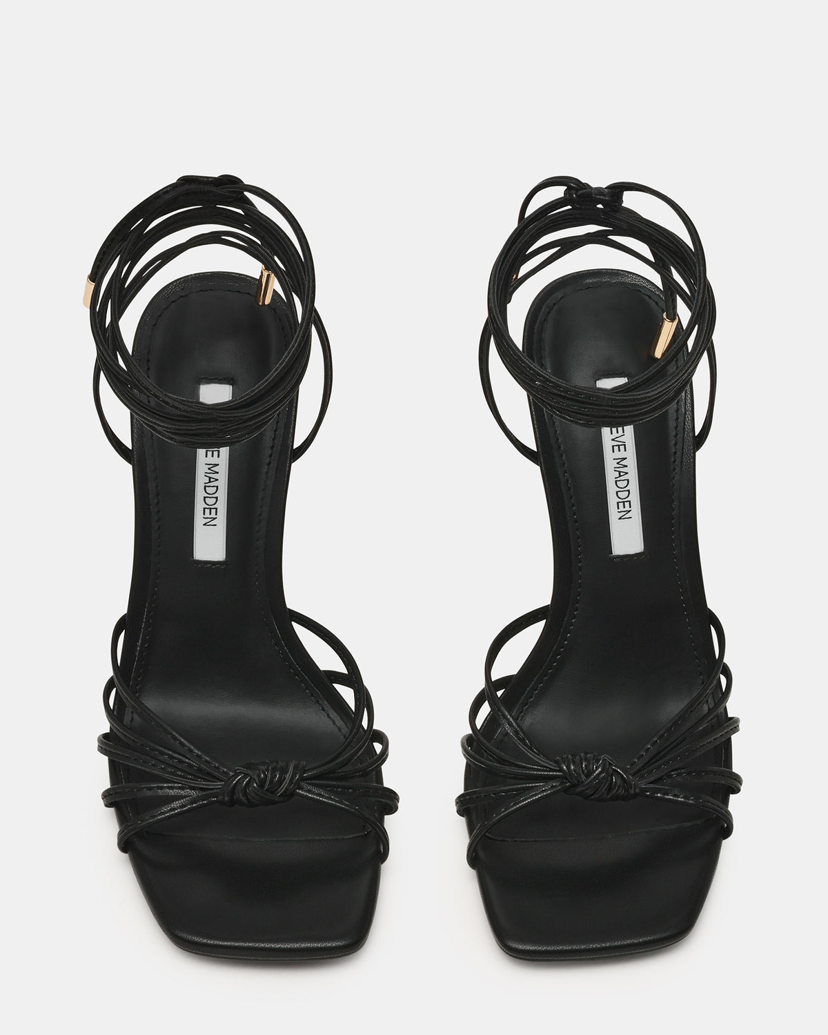 SOLENA Black Strappy Leg-Tie Square-Toe Women's Sculptured Heel
