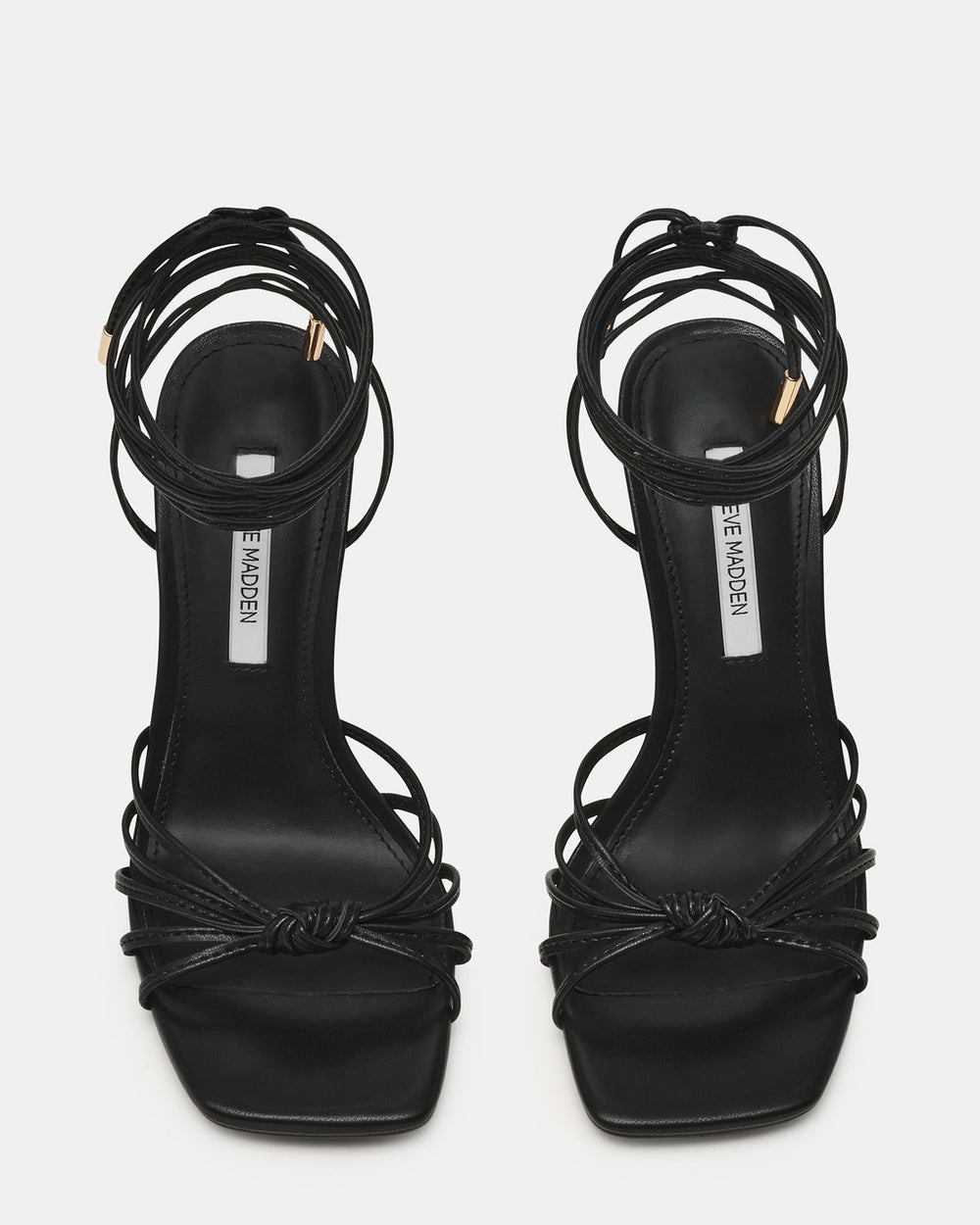 SOLENA Black Strappy Leg-Tie Square-Toe Women's Sculptured Heel