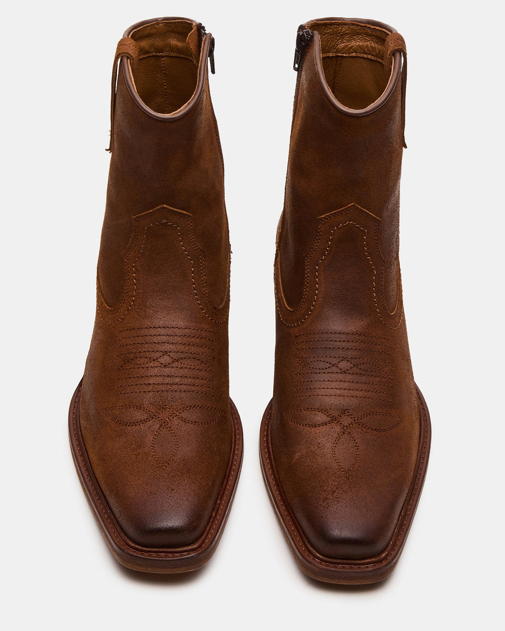 SANDERSON Dark Tan Square-Toe Western Men's Ankle Boot