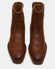 SANDERSON Dark Tan Square-Toe Western Men's Ankle Boot