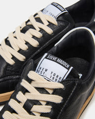 PRISMO Black Leather Low-Top Lace-Up Men's Sneaker
