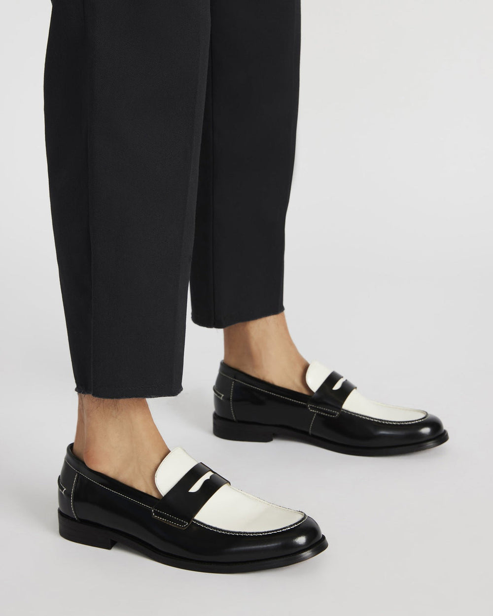 NATAN Black/ White Leather Men's Slip-On Dress Loafer