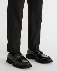 NAXOS Black Leather Slip-On Dress Men's Loafer
