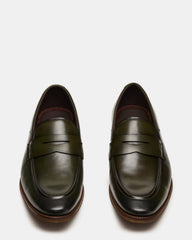 LIGHTNING Dark Green Round-Toe Slip-On Men's Loafer
