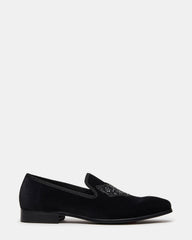FINN Black Velvet Rhinestone Fox Head Design Slip-On Men's Loafer