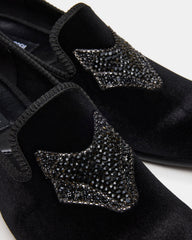 FINN Black Velvet Rhinestone Fox Head Design Slip-On Men's Loafer