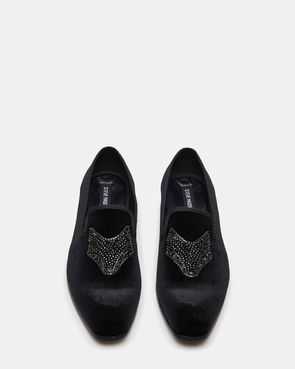 FINN Black Velvet Rhinestone Fox Head Design Slip-On Men's Loafer