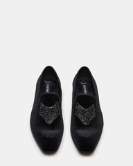 FINN Black Velvet Rhinestone Fox Head Design Slip-On Men's Loafer