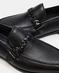 CHAPLIN Black Leather Woven-Strap Buckle Slip-On Men's Loafer