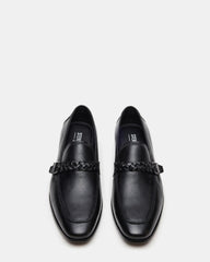 CHAPLIN Black Leather Woven-Strap Buckle Slip-On Men's Loafer