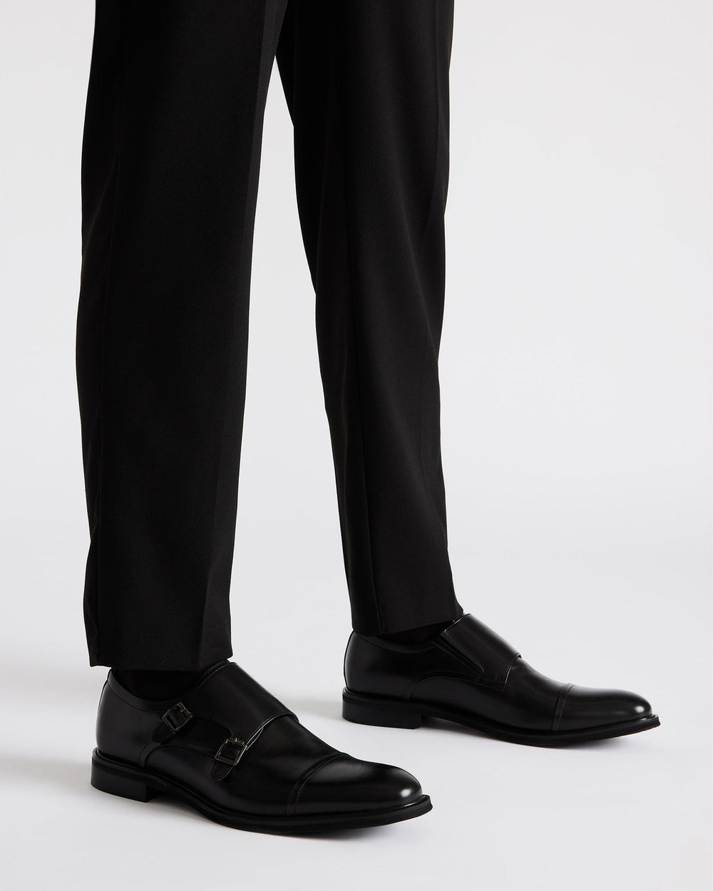 HARAN Black Leather Men's Buckle Strap Dress Shoe