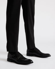 HARAN Black Leather Men's Buckle Strap Dress Shoe