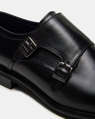 HARAN Black Leather Men's Buckle Strap Dress Shoe