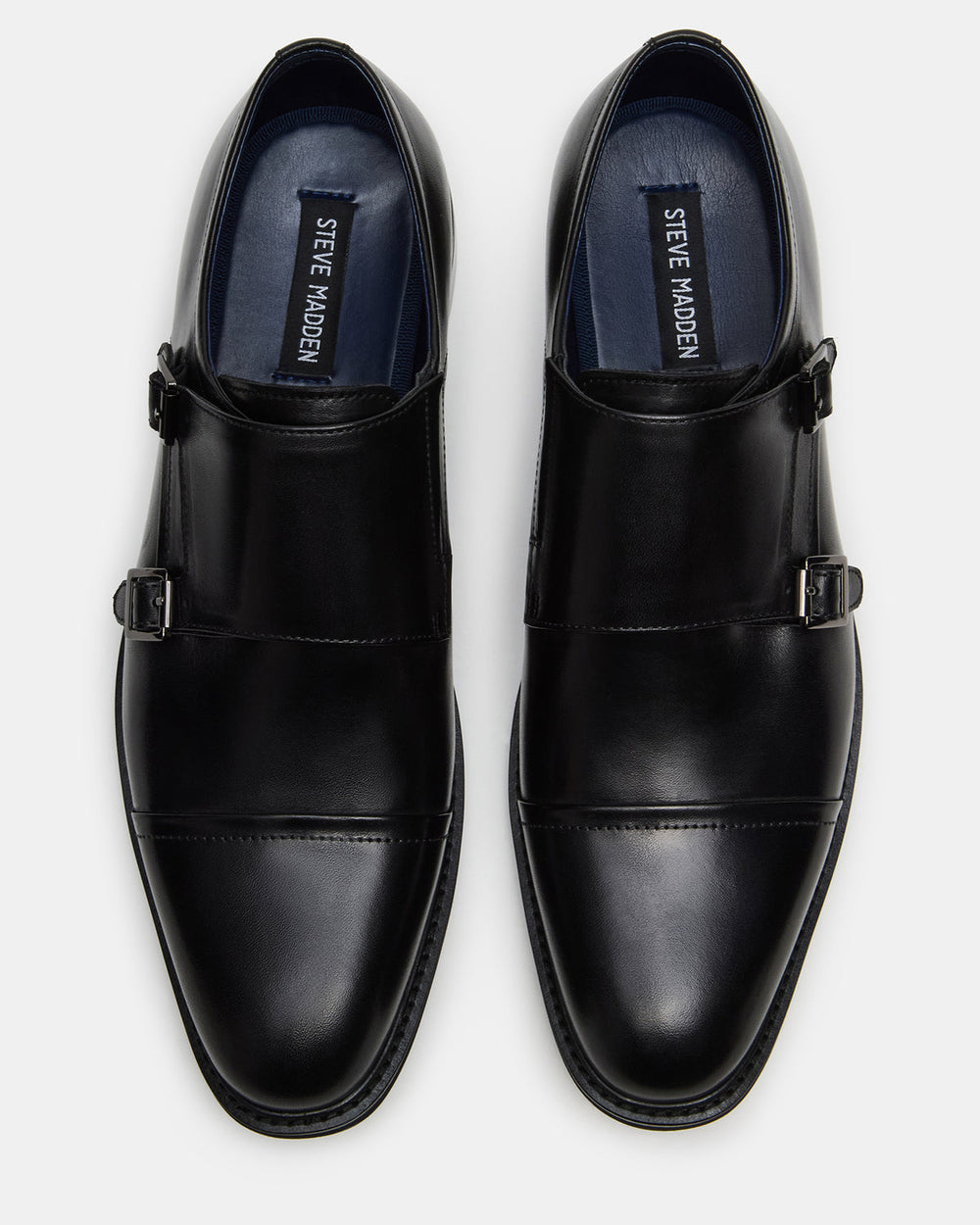 HARAN Black Leather Men's Buckle Strap Dress Shoe