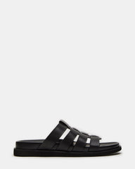 MARVYN Black Leather Men's Fisherman Slip-On Sandal