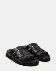 MARVYN Black Leather Men's Fisherman Slip-On Sandal