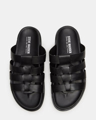 MARVYN Black Leather Men's Fisherman Slip-On Sandal