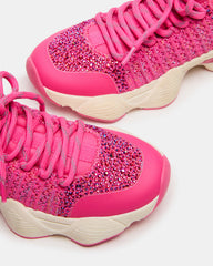 Kids' SOLACE Hot Pink Low-Top Lace-Up Knit Girls' Sneakers