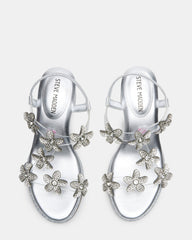 Kids' SAVVY Silver Girls' Strappy Rhinestone Block Heel