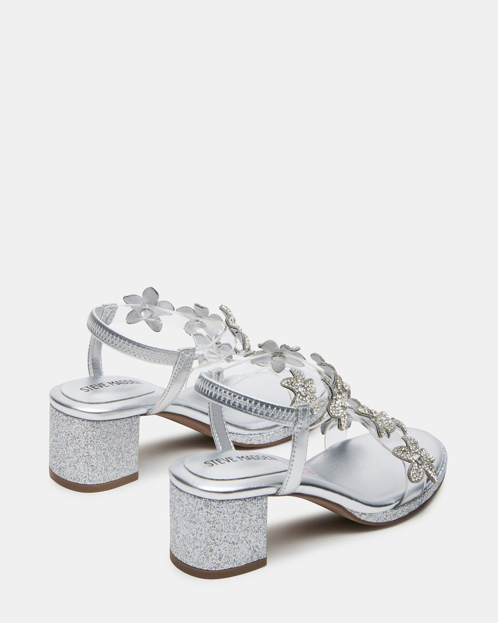 Kids' SAVVY Silver Girls' Strappy Rhinestone Block Heel