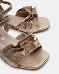 Kids' PRESS Gold Girls' Square-Toe Ruffle Block Heel