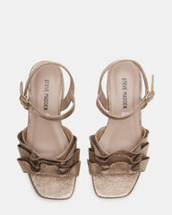 Kids' PRESS Gold Girls' Square-Toe Ruffle Block Heel