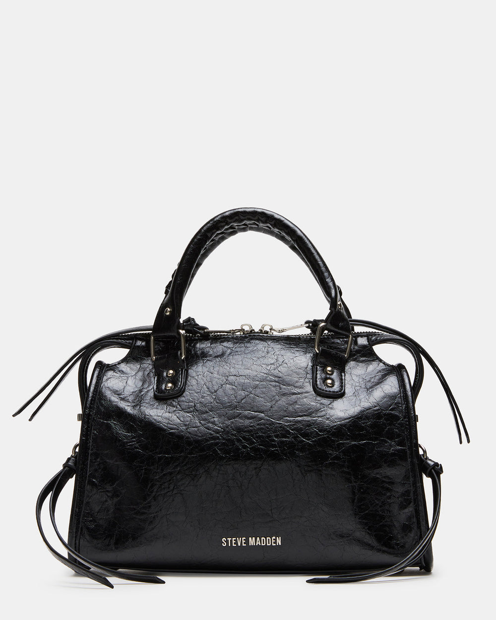 RIGGS Bag Embellished Black Distressed Slouchy Top-Handle Crossbody Satchel Handbag