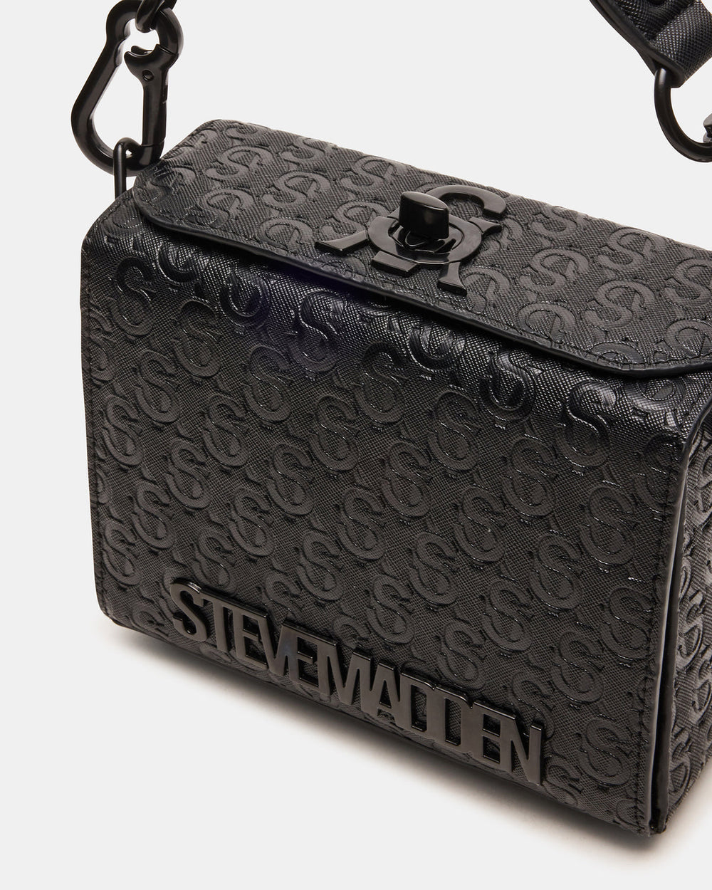 NOYA Black/Black Women's Embossed Crossbody Top-Handle Box Handbag