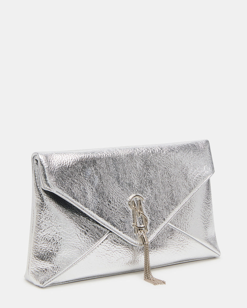 PARTAY Bag Silver Oversized Crinkle Envelope Logo Clutch Handbag