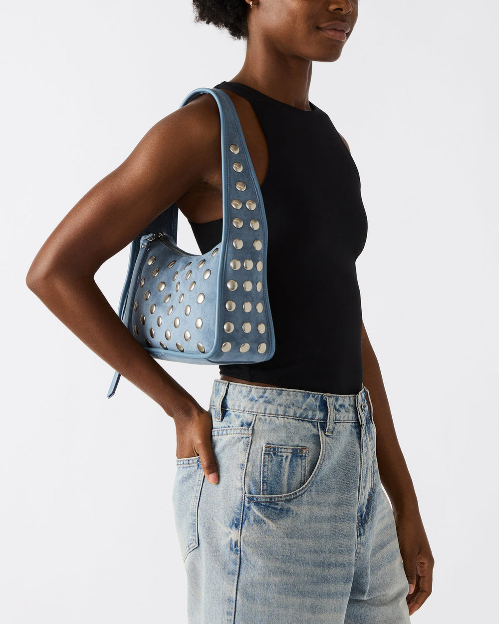 CHEYANN Bag Light Blue Hobo Dome-Studded Shoulder Strap Women's Handbag